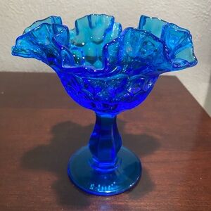 Fenton, Colonial Blue, Thumbprint Ruffled Edge Compote/Candy Dish